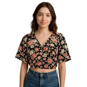 Polly & Esther Shirt Crop Top Shirt Floral Bell Sleeve Women's Woman's Medium